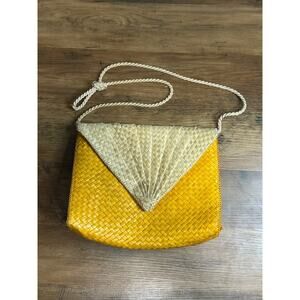 VTG Handwoven palm leaf shoulder Yellow bag - Made in Philippines